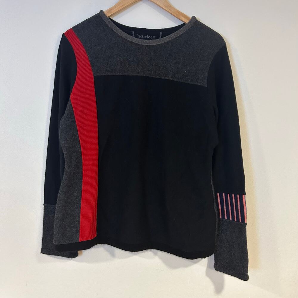EKOLOGIC Colorblock Sweater Sz XXL Fits Like XL 100% Recycled Cashmere Natural